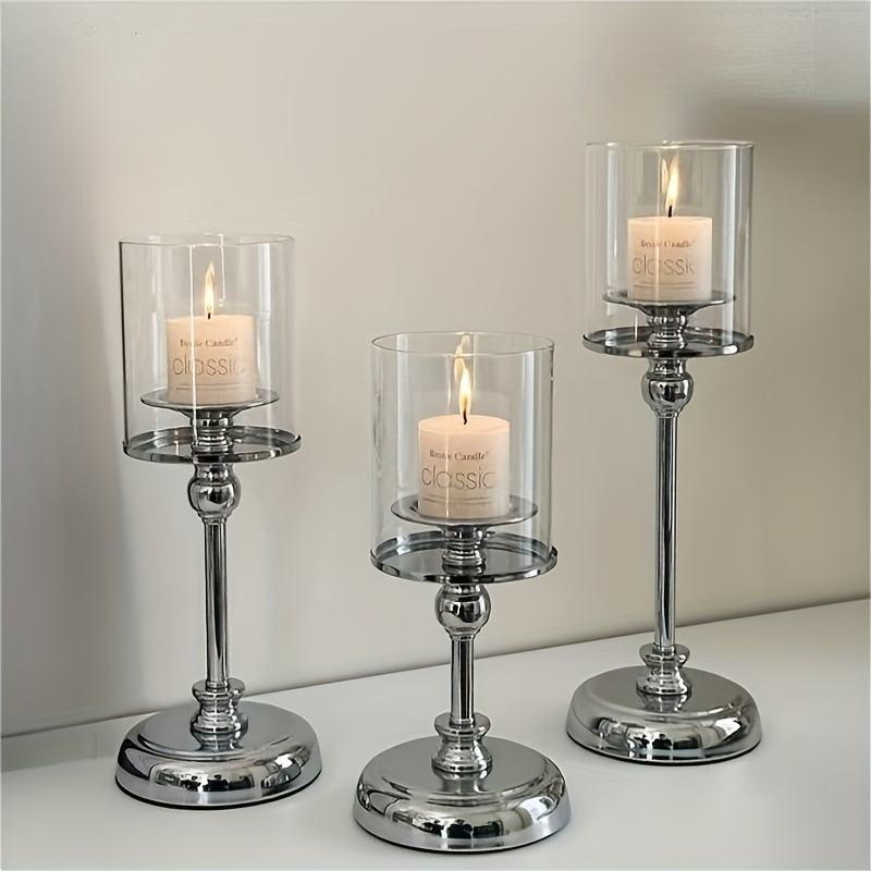 Lujo ligero europeo retro candelabro de vidrio de incienso decoración adornos de mesa de comedor a la luz de las velas accesorios románticos diseño de escena