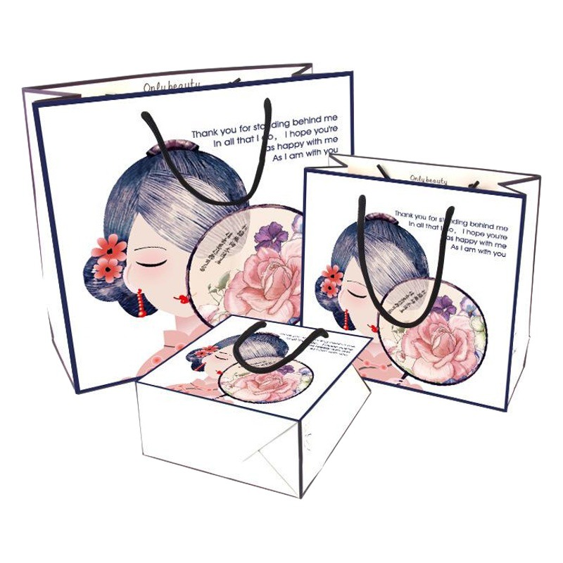 Bolso de niña de abanico, mini bolsa de regalo portátil de alto valor, bolsa de papel para ropa, bolsa de papel, bolsa de regalo, bolsa de papel blanca