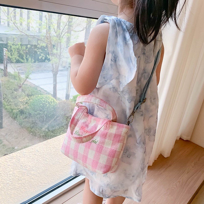 letras extranjeras bolsos de hombro para niños, lona bordada, bolsos de mochila para niños y niñas, bolsos de moda para niños, bolsos de arco a cuadros