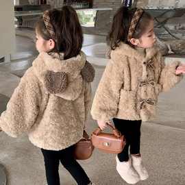 女童毛毛外套加绒秋冬款2024新款洋气冬装儿童女宝宝加厚上衣韩版