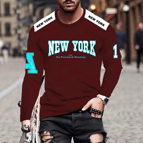 Crew Neck Men's Spring and Autumn Fashion New Arrival American Streetwear Brand Loose Up Top in Sky Blue Men's Hoodie