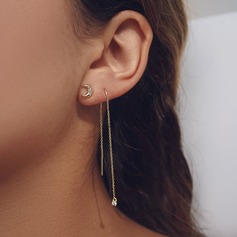 1 Pair 925 Sterling Silver Zircon Solid Color Ear Line display picture 2