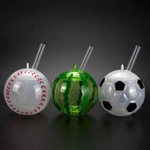 PET400ML足球杯带灯西瓜垒球圆造型一次性塑料瓶饮料吸管奶茶杯