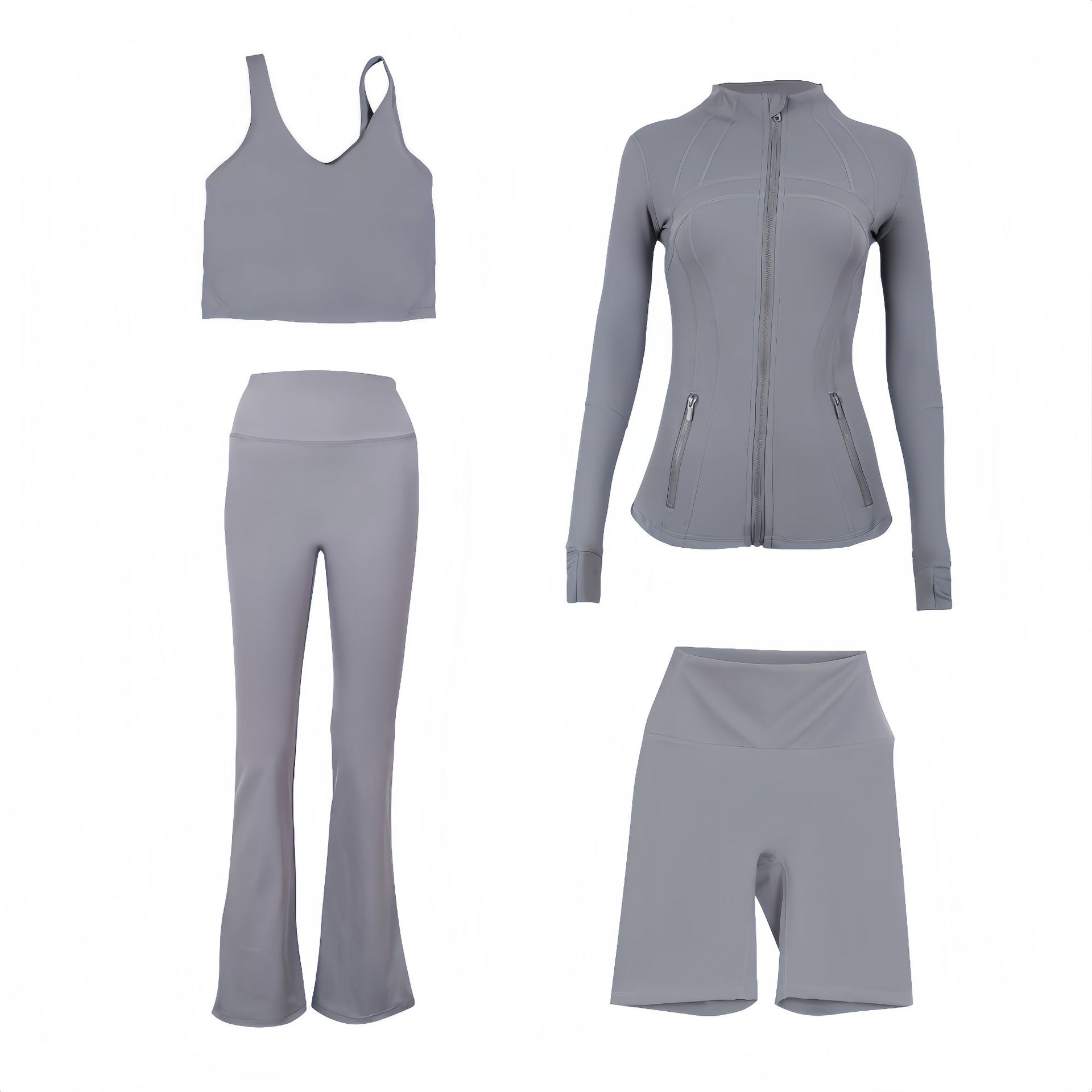 Dames sportkleding set slim fit u-hals top en flared broek_voghion.com