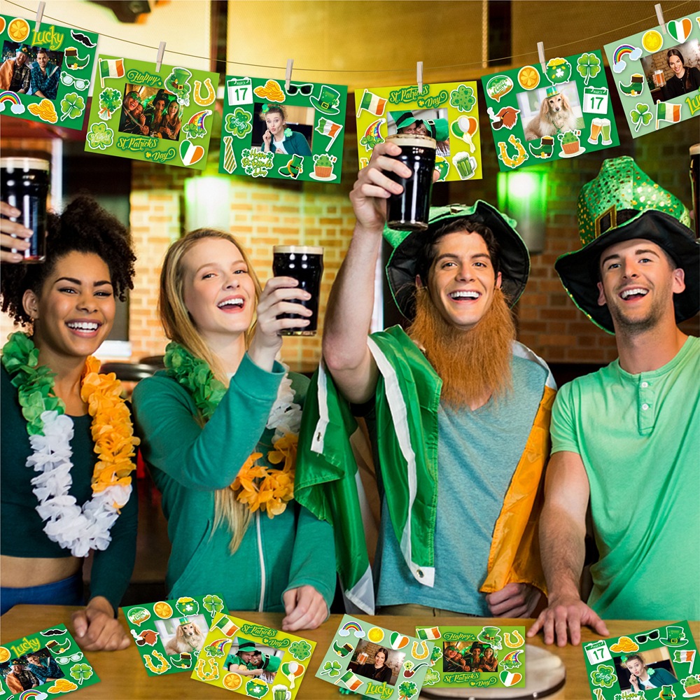 Marco de fotos del día de San Patricio transfronterizo de Europa y Estados Unidos, pegatinas DIY, álbum de fotos creativo, decoración de fiesta del día nacional irlandés