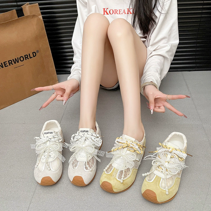 Кожаная сетка дышащая немецко-тренировка обувь женская увеличена 2025 летняя кружевная повседневная кроссовка 5076