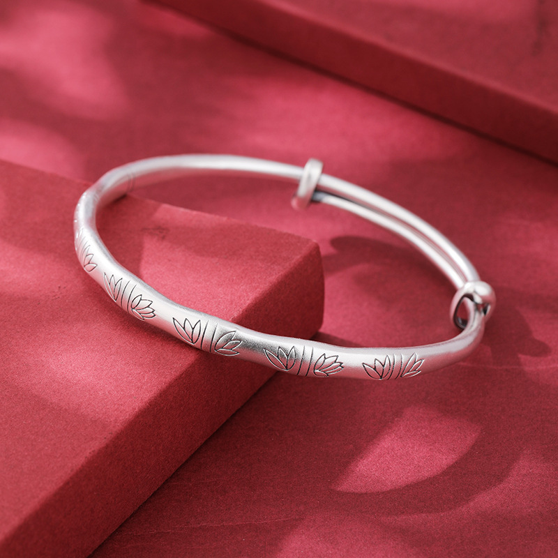 S9999 plata sólida pie de plata bambú pulsera de plata niñas pulsera de plata bambú periódico paz día de la madre regalo para mamá