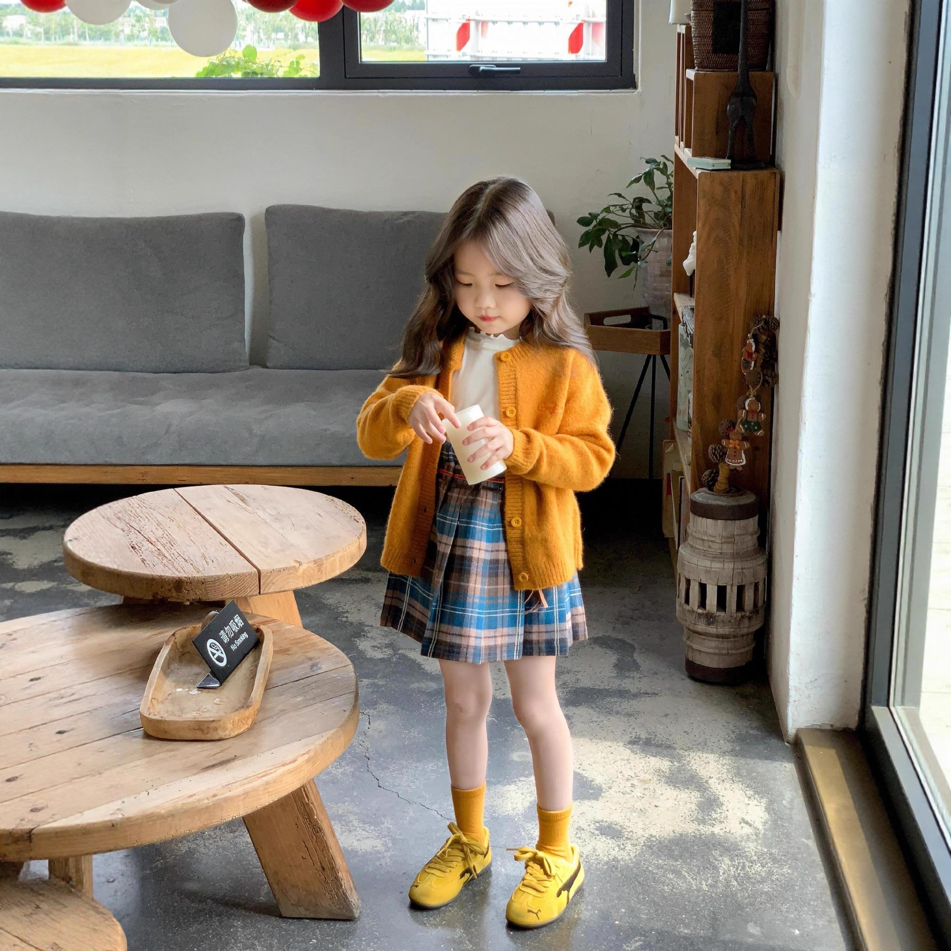 韩版童装女童毛衣开衫秋2025新款女宝洋气甜美橘色针织衫儿童外套