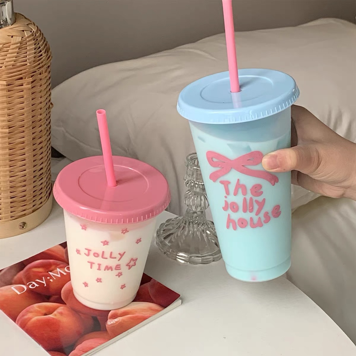 Summer Is Here~ Cute and Unique Water Bottles, New Portable Plastic Straw Cups for Drinking Water, Homemade Milk Tea Cups, Coffee Cups