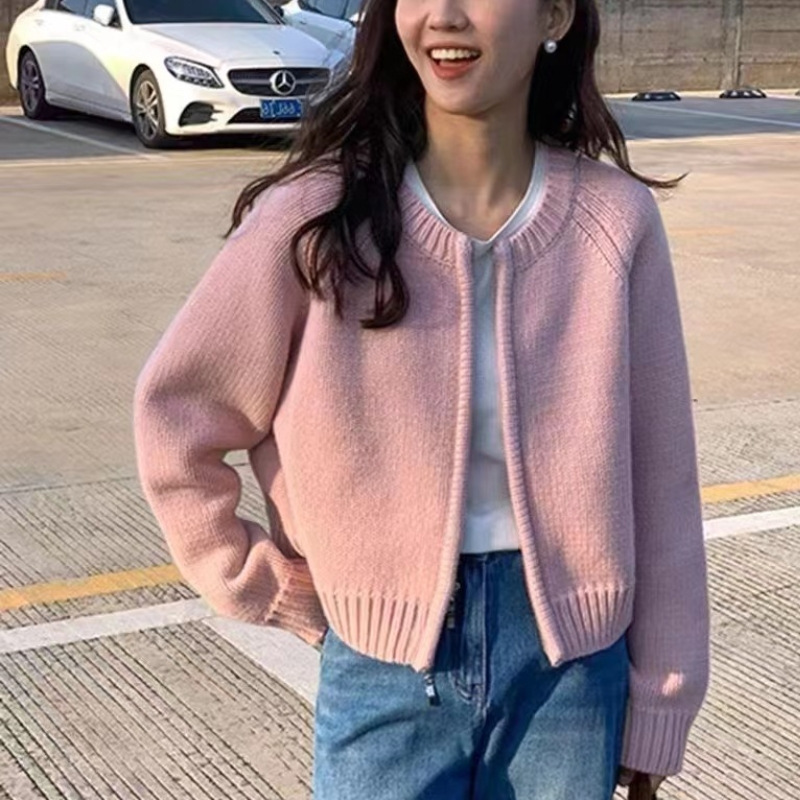 2025秋冬新款宽松灰色短款毛衣外套女装百搭拉链长袖针织开衫上衣|undefined