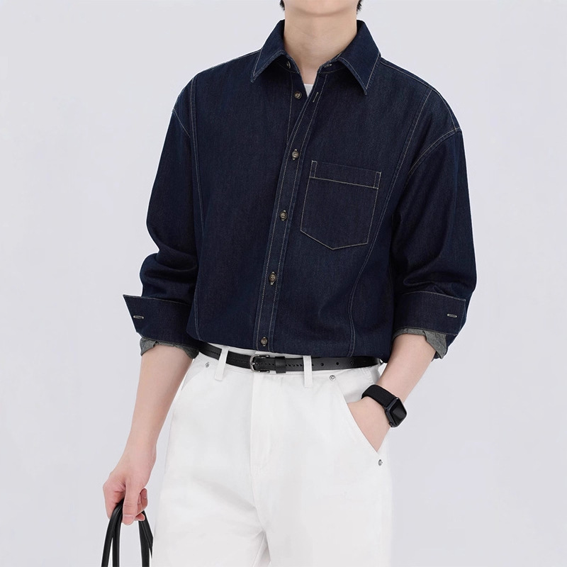 Denim Shirt Men's Long-Sleeved Spring and Autumn American Fashion Brand Summer Shirt Young Men's Thin Jacket Denim Jacket