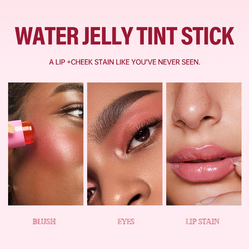 Transfronterizos gelatina barra de lápiz labial blush lápiz labial blush doble uso de cuatro colores Q-bala de limpieza natural cambio de color brillante comercio exterior