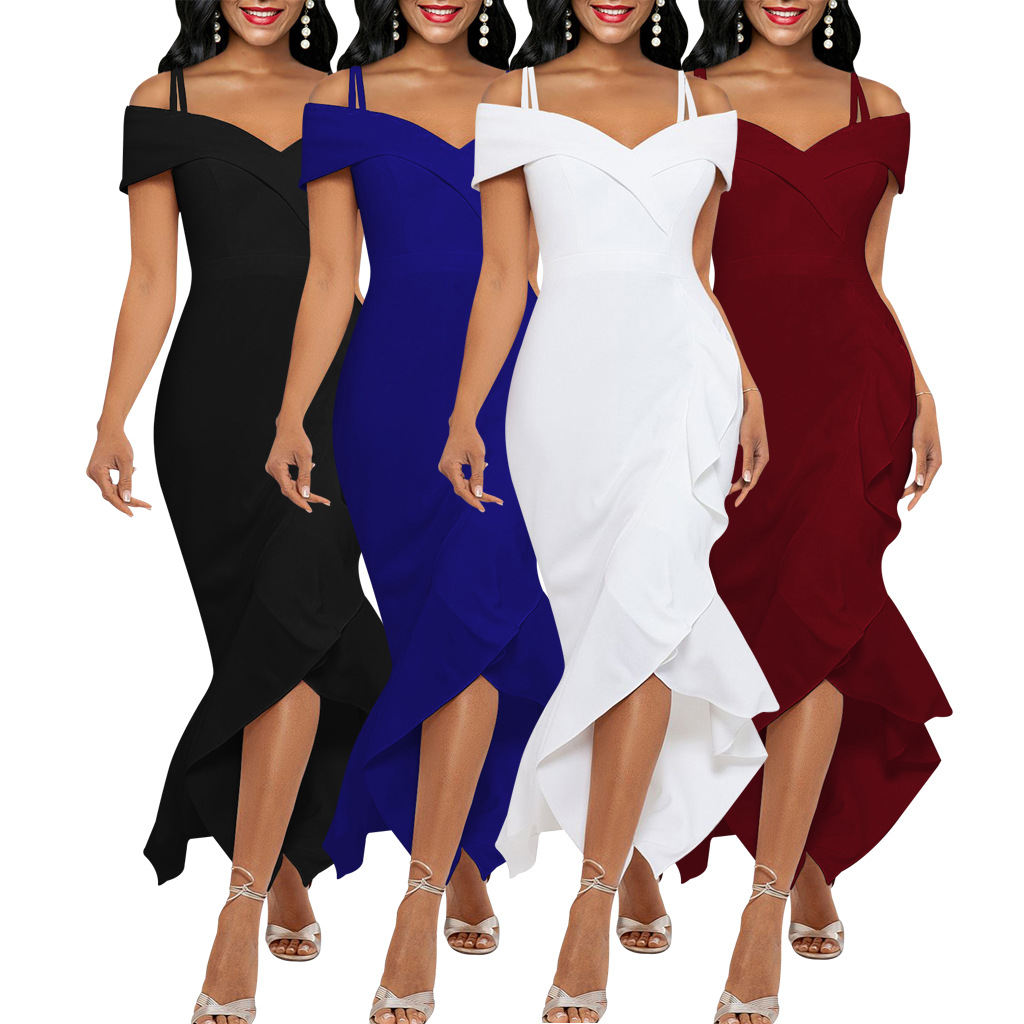 JX5764亚马逊 独立站 欧美跨境性感时尚纯色吊带礼服裙