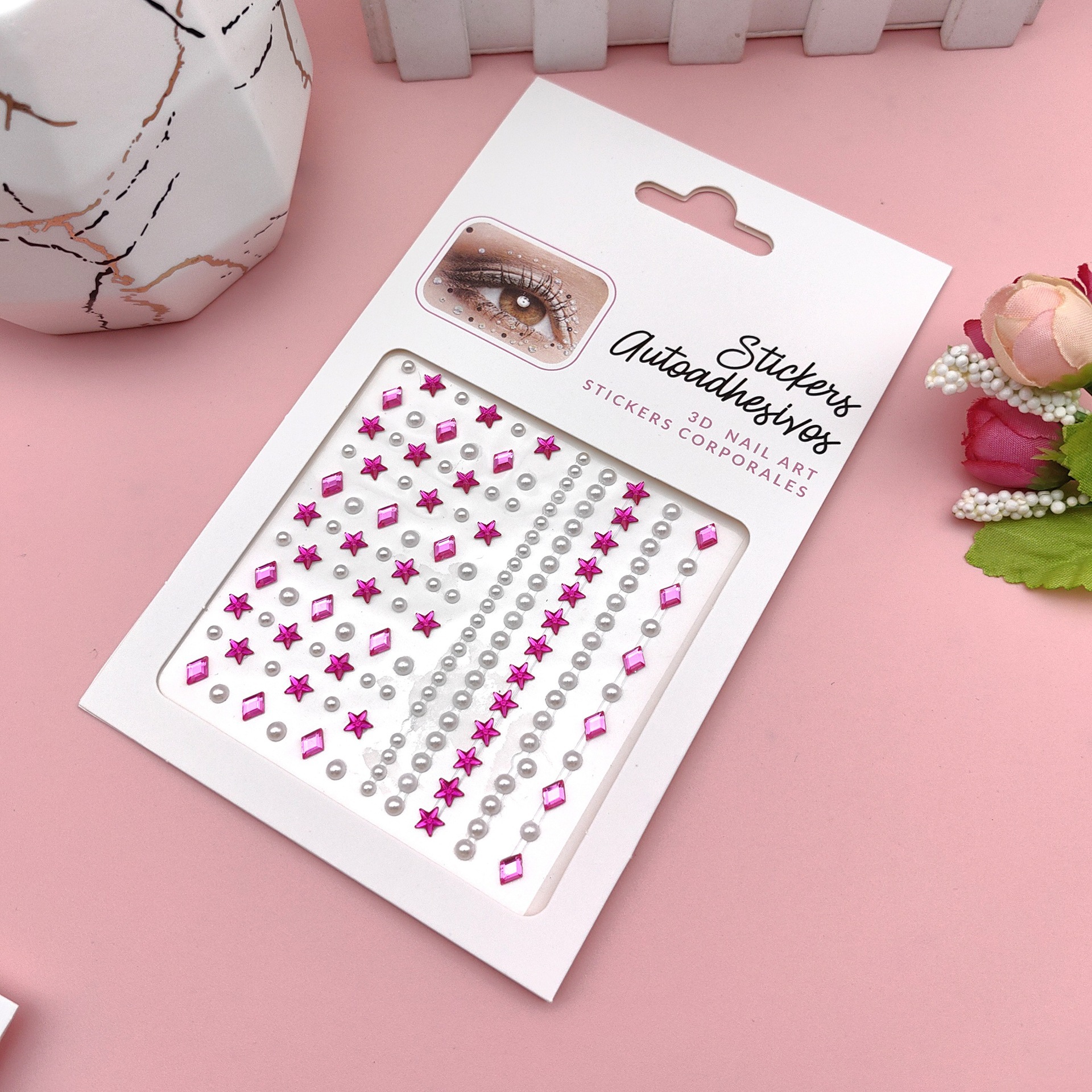 Pegatinas para maquillaje de ojos, pegatinas de diamantes de imitación para ojos, decoración facial, accesorios de maquillaje de perlas para diario, pegatinas de diamantes de imitación para escenario infantil, venta al por mayor en stock.