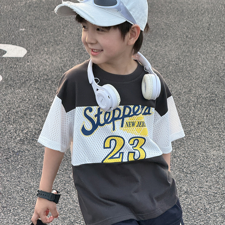 男童拼接短袖T恤夏季新款兒童日系運動圓領半袖中大童洋氣體恤潮