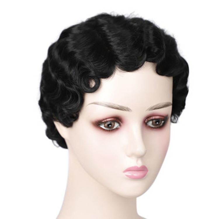 Performance Ball Headset Curly Hair Short Nostalgic Cheongsam Women's Wig Headset Night Shanghai Vintage Wig Headset