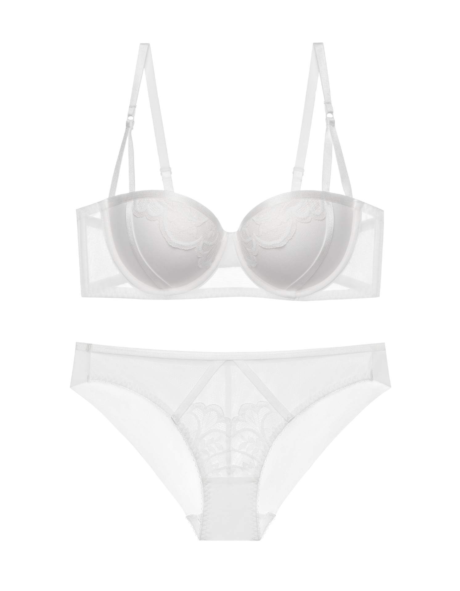 2021 New Half Cup Breast Strap Sexy Small Breast Push Up Bra Women's Underwear Set