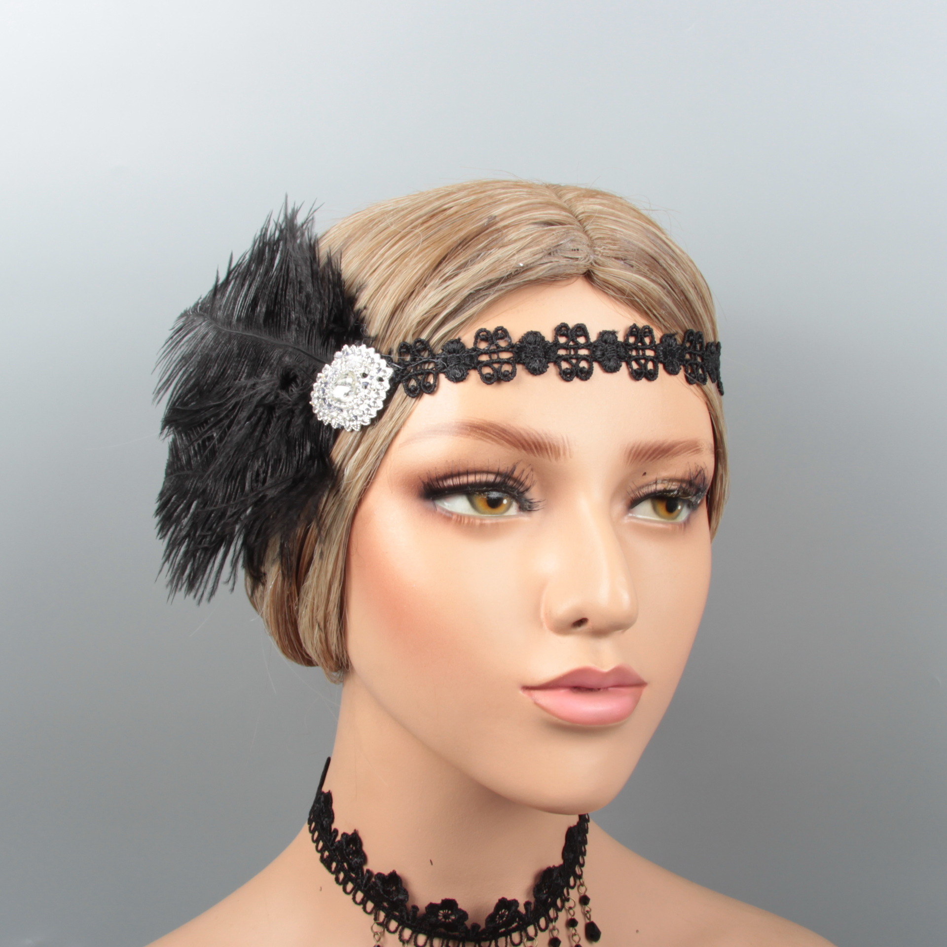 Gatsby Headpiece diadema de plumas negras accesorios para el cabello diadema de pelo de pavo real 1920s headband
