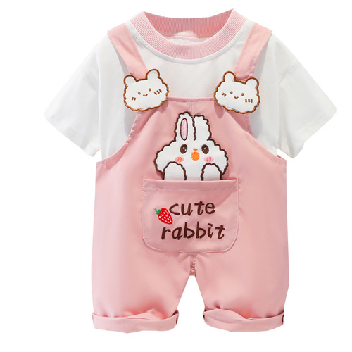 Foreign trade cotton children's clothing for boys and girls, summer cartoon short-sleeved overalls two-piece set for girls and boys, trendy summer suit