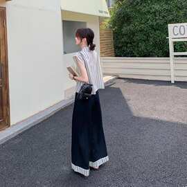 冷淡系轻熟风条纹衬衫阔腿裤套装女夏流行炸街御姐洋气时髦两件套