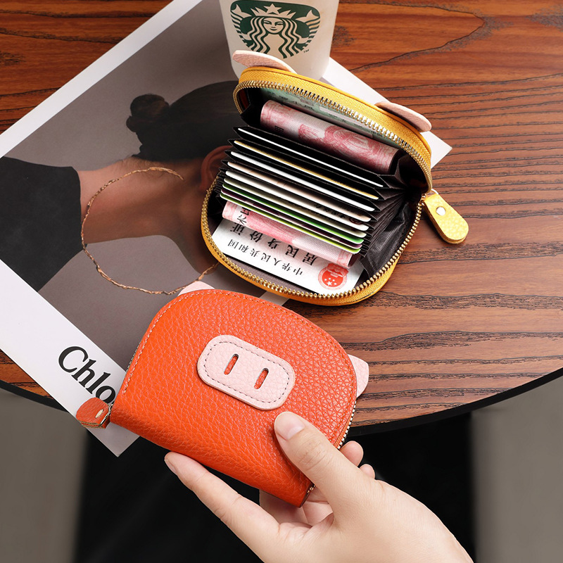Nuevo tarjetero de órgano de celebridades de Internet, femenino, ligero, estudiante, cerdo, cremallera de cerdo, tarjetero de múltiples posiciones, tarjetero de cuero suave, monedero