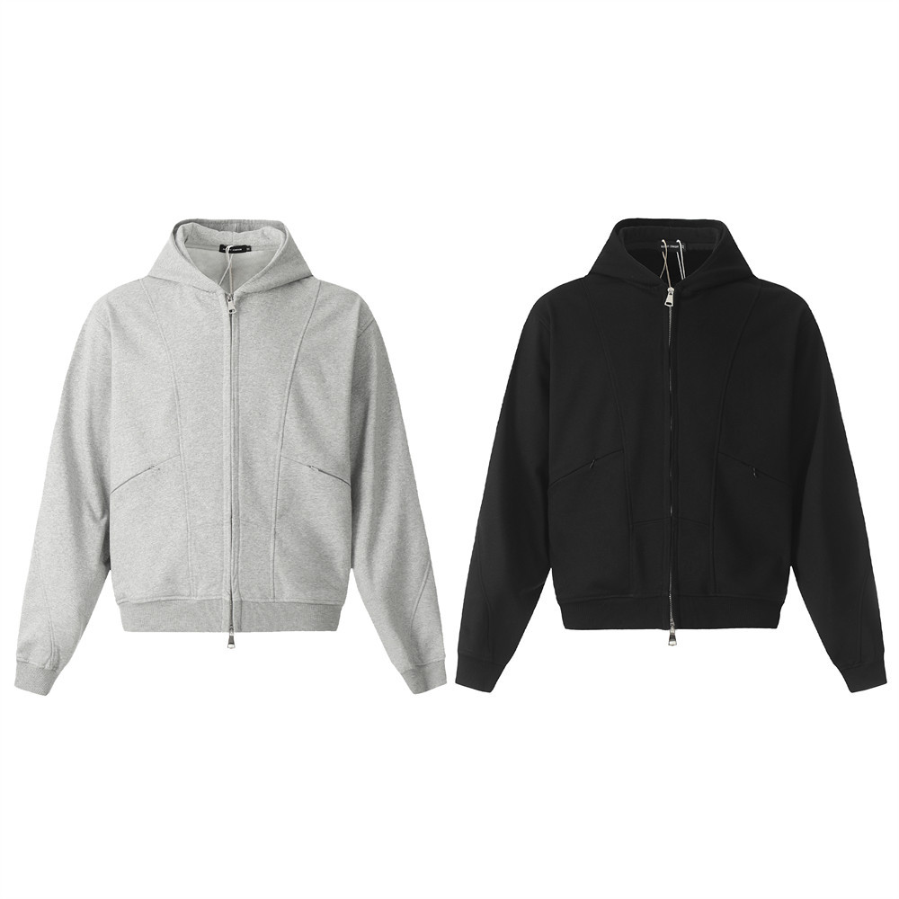 Hooded Cardigan Sweatshirt American Style Trendy Brand Men's Spring And Autumn Solid Color Split Stitching Design Double_voghion.com