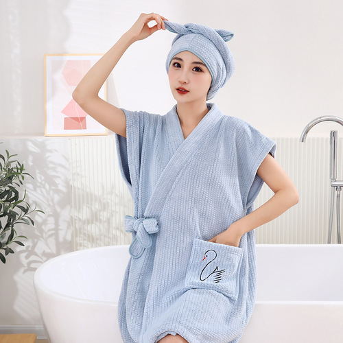Coral velvet hotel robe for men and women, thick and absorbent, shower and wear bath towel, cross-border corn velvet tie belt robe