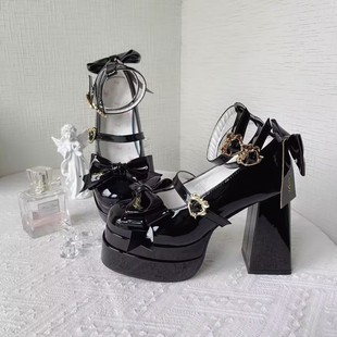 High-Heeled Double Waterproof Platform Bow Japanese Mary Jane Shoes 2025 New Elegant Literary Sweet Women's French Style Shoes