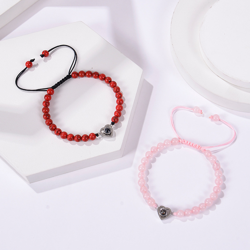 natural stone Material Romantic Heart Shape Natural Stone Handmade Drawstring Bracelets