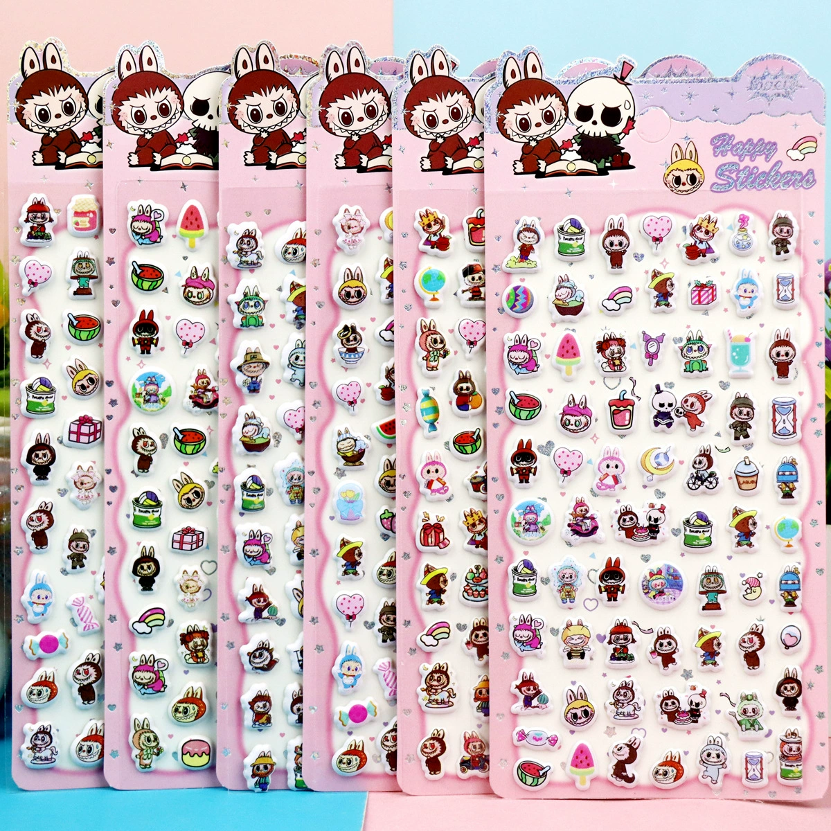 Детские мультяшные наклейки из пенопласта LABUBU, маленькие пузырьковые наклейки, наклейки с эльфом и кроликом LABUBU