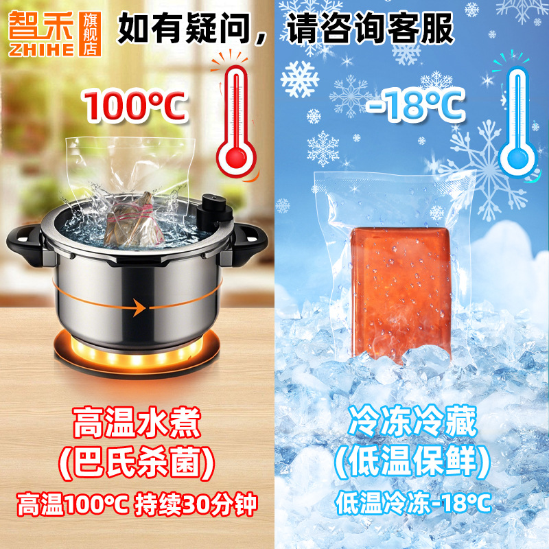 Bolsa de vacío de alimentos compuestos de nailon de 24 seda personalizada, productos de cera grandes, bolsa sellada de tres lados, bolsillo plano transparente para alimentos cocidos