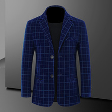 金步康格子西服男商务休闲外套男士小西装韩版秋冬季加绒加厚潮