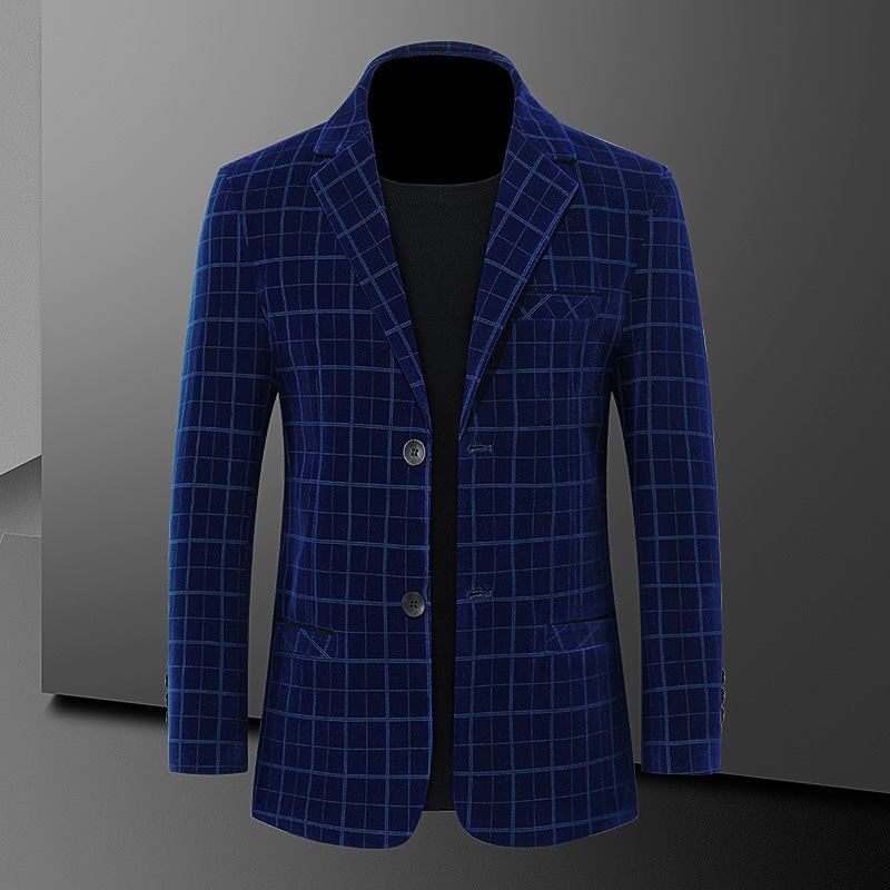 金步康格子西服男商务休闲外套男士小西装韩版秋冬季加绒加厚潮