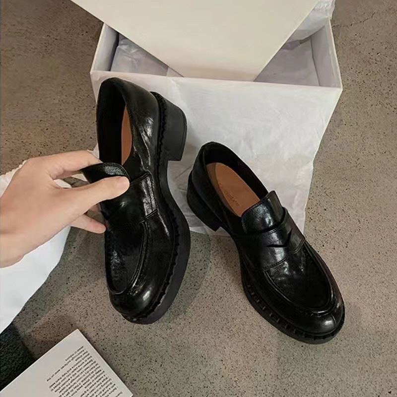 头层牛皮真皮赫本小皮鞋女2025春秋季新款复古中高跟乐福鞋单鞋子|undefined
