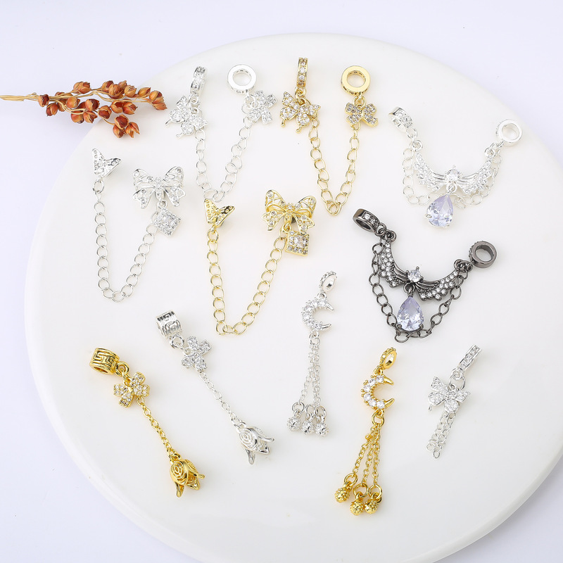Copper-Plated Micro-Paved Zircon 14K Silver Chain Tassel Butterfly Moon Pendant DIY Bracelet Safety Chain Drip Accessories Copper-Plated Micro-Paved Zircon 14K Silver Chain Tassel Butterfly Moon Pendant DIY Bracelet Safety Chain Drip Accessories