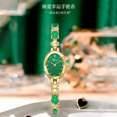 沃凯青提手表女小表盘玉石手链高端奢华珠宝扣复古绿石英普通幸运