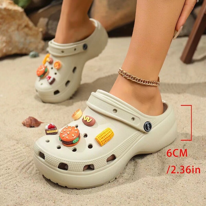 New Style Perforated Shoes for Petite Girls, Thick-Soled Height-Increasing Hollow-Out Dual-Wear Lightweight Fashionable Sandals Beach Shoes