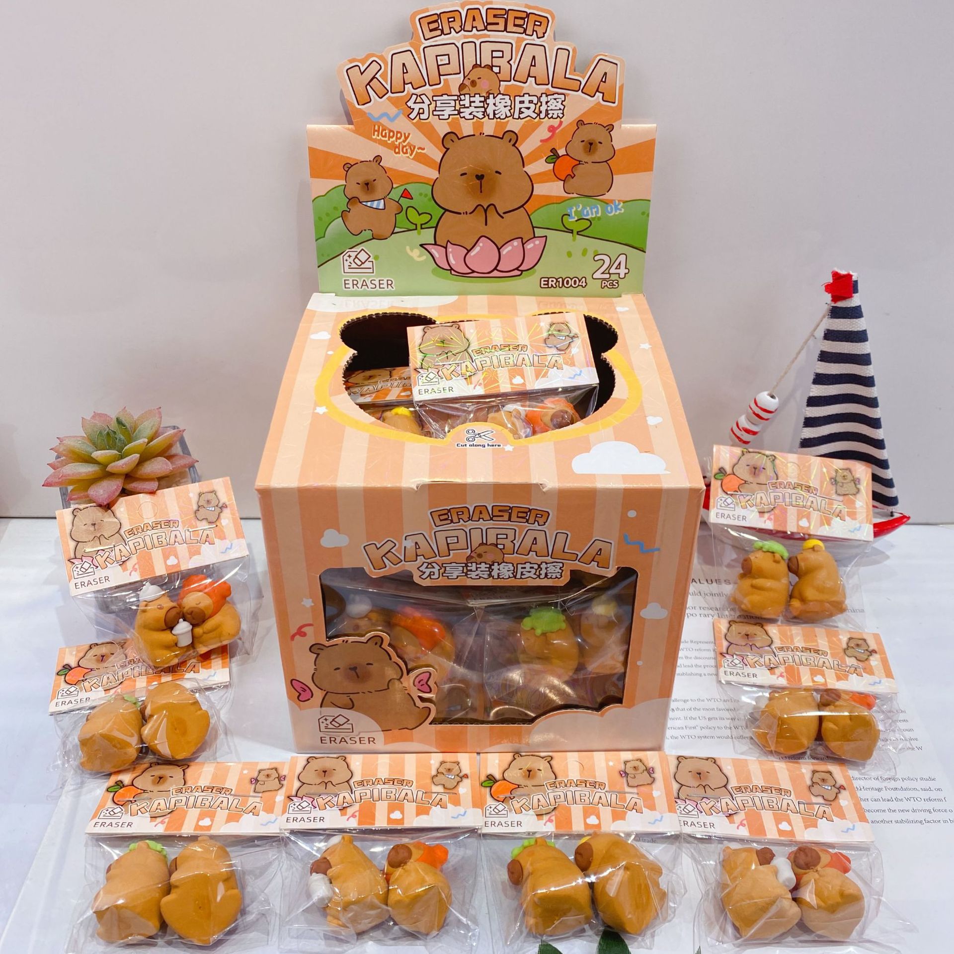 Nuevo producto Kapibala Compartir borrador lindo carpincho de dibujos animados 3d borrador tridimensional ensamblable 2 paquetes