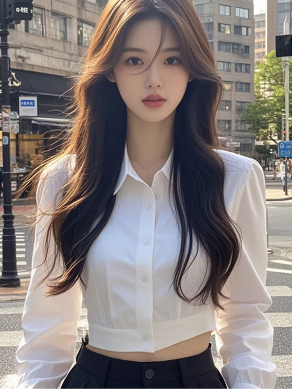 设计感小众白色衬衫女长袖春秋新款港味复古法式高腰短款别致上衣|undefined