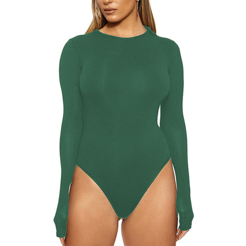 European Club Sexy Long Sleeve Night Club Solid Color Leggings Bodysuit, Import Spring and Autumn Season Crew Neck Home Women's Pants