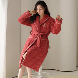 保暖穿的冬季新牛奶烂花夹棉女士长袖开衫睡袍睡衣加厚家居图片色