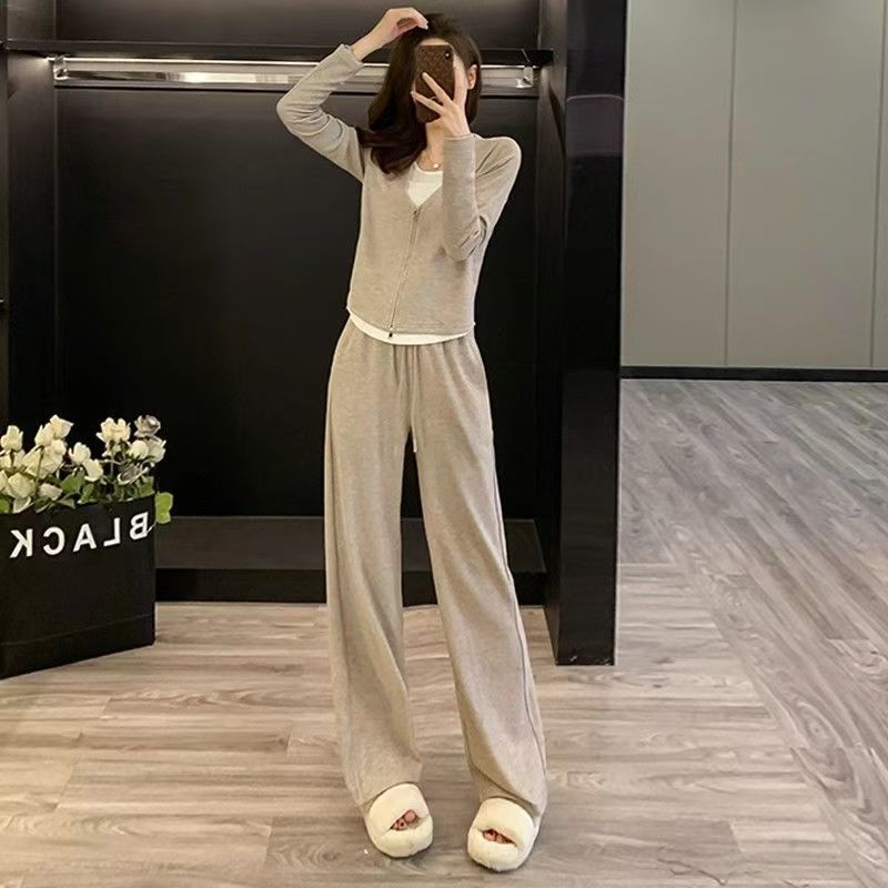 休闲运动服套装女秋季2025新款盐系减龄网红卫衣阔腿裤两件套|undefined