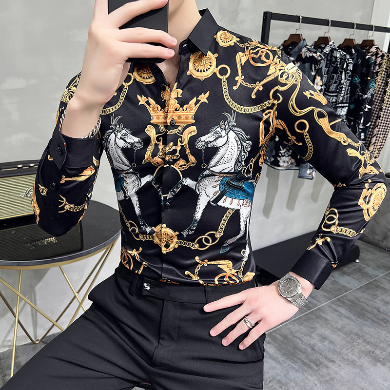 Comercio exterior transfronterizo Amazon nueva camisa popular europea y americana camisa de manga larga impresa personalizada de los hombres 2809