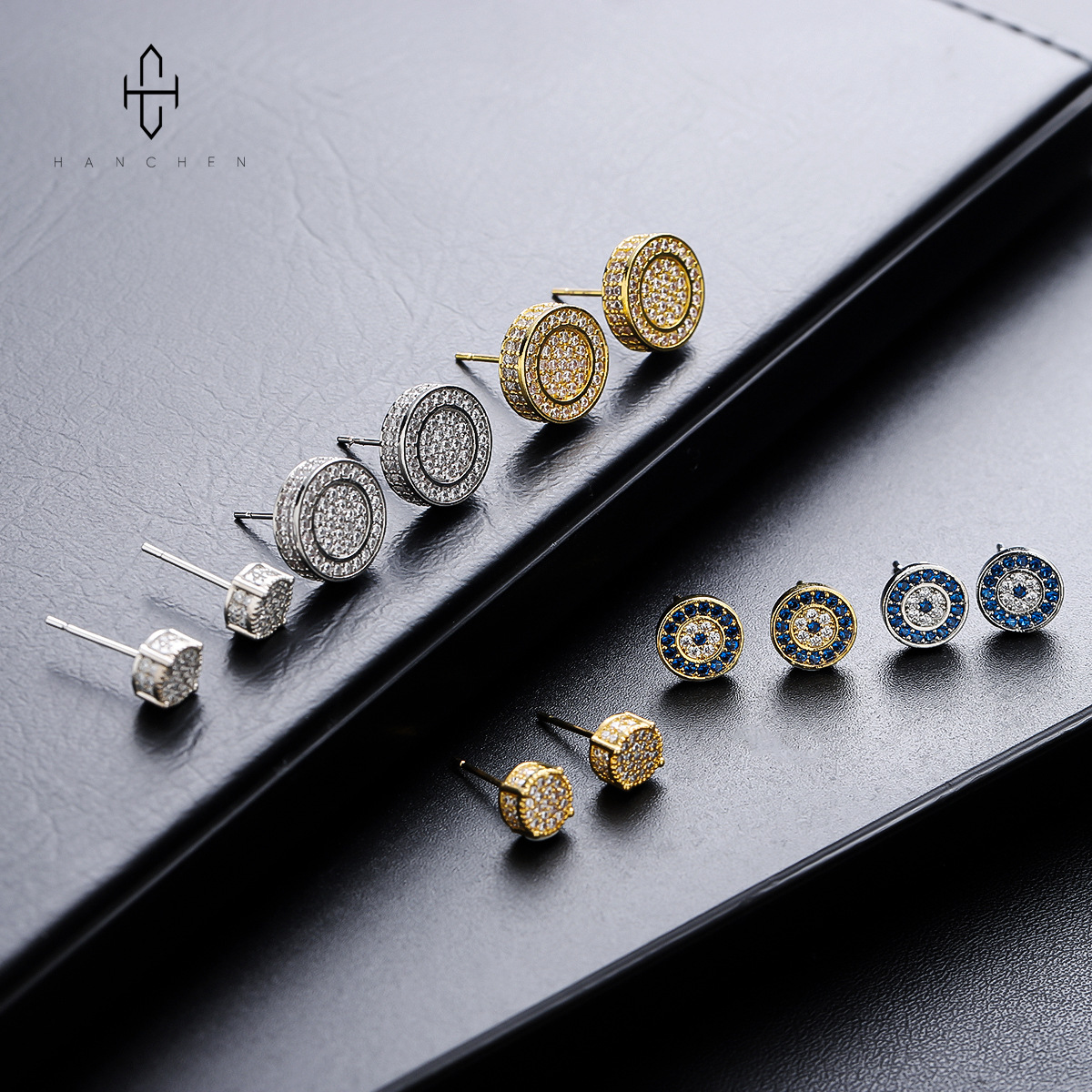 2g Weight 1 Pair IG Style Hip-Hop Geometric Copper Zircon Men's Unisex Earrings Ear Studs