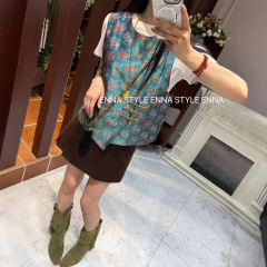 2025秋季新款希腊翼马人丝宋锦马甲女纯手工绕金线一字扣上衣75