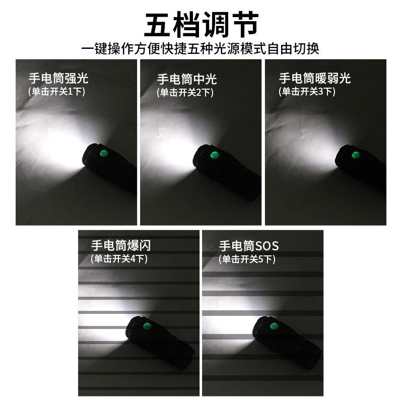 国境を越えた充電式多目的長距離小型鋼砲ポータブル超高輝度家庭用ミニ三眼ランプリトルモンスター懐中電灯|undefined