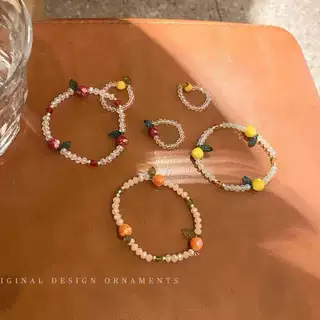 橘色水果水晶手链手串韩国新款可爱ins串珠弹力少女女孩批发手绳