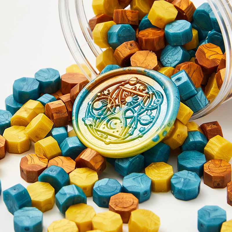 Cera de pintura al fuego, juego completo de sellos de pintura al fuego, octogonal, transparente, colorido, bolsa de colores mezclados, cera, venta al por mayor barata