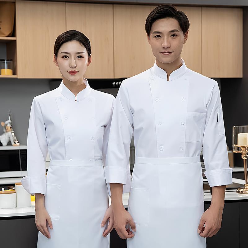 厨师工作服男短袖长袖饭店食堂餐饮后厨房工衣服白厨师服秋冬装