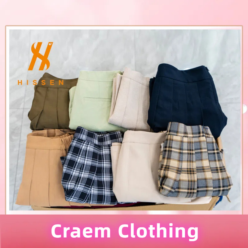 二手衣服出口学院风百褶裙半身裙女cream clothing pleated skirt